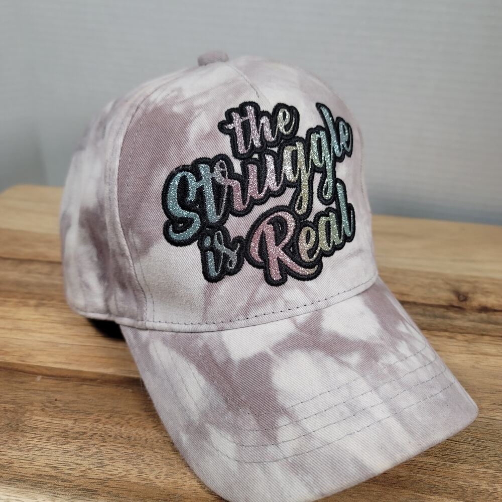 The Struggle Is Real Tie-Dye Gray Cotton Cap Glitter Embroidery Snap Back 52469